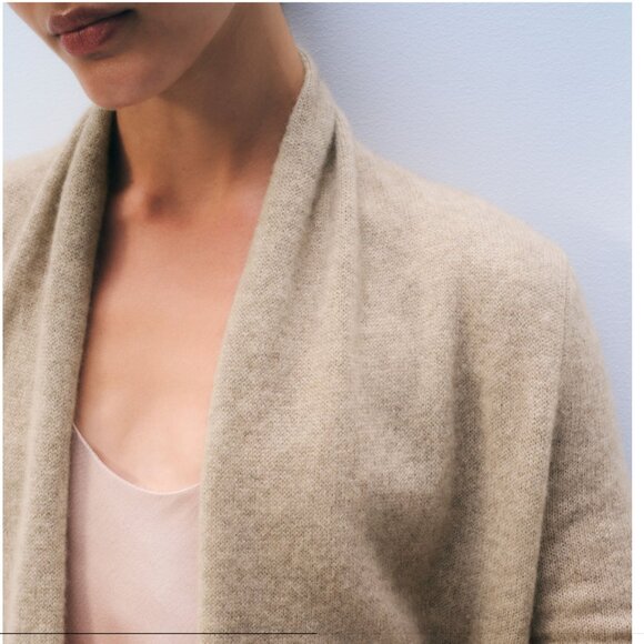 NEW White + Warren Cashmere Trapeze Cardigan Golden Brown - Picture 2 of 7